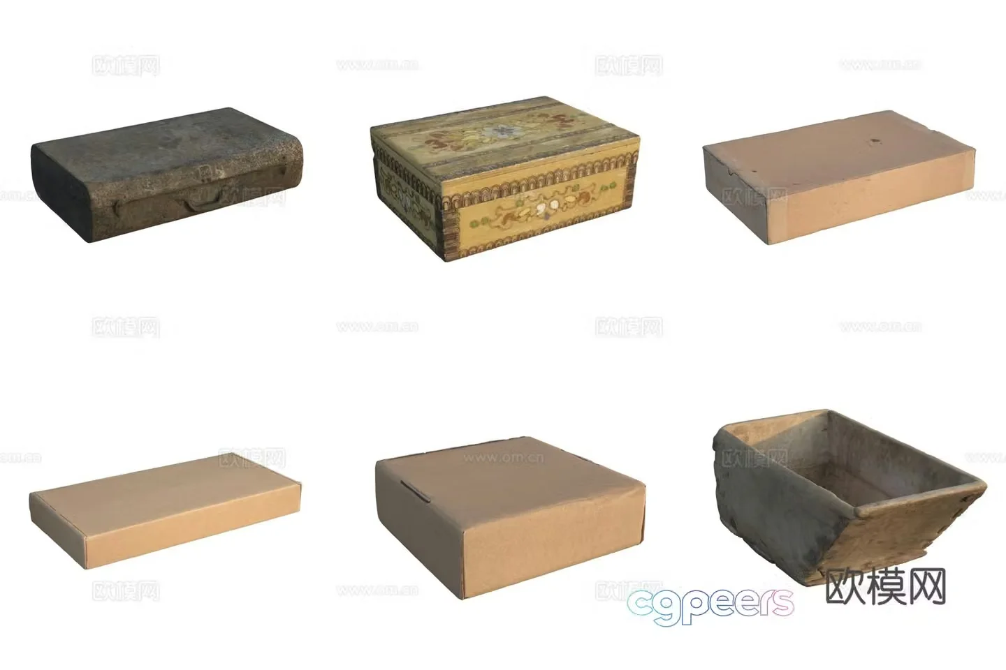Storage wooden box iron box carton 3d model