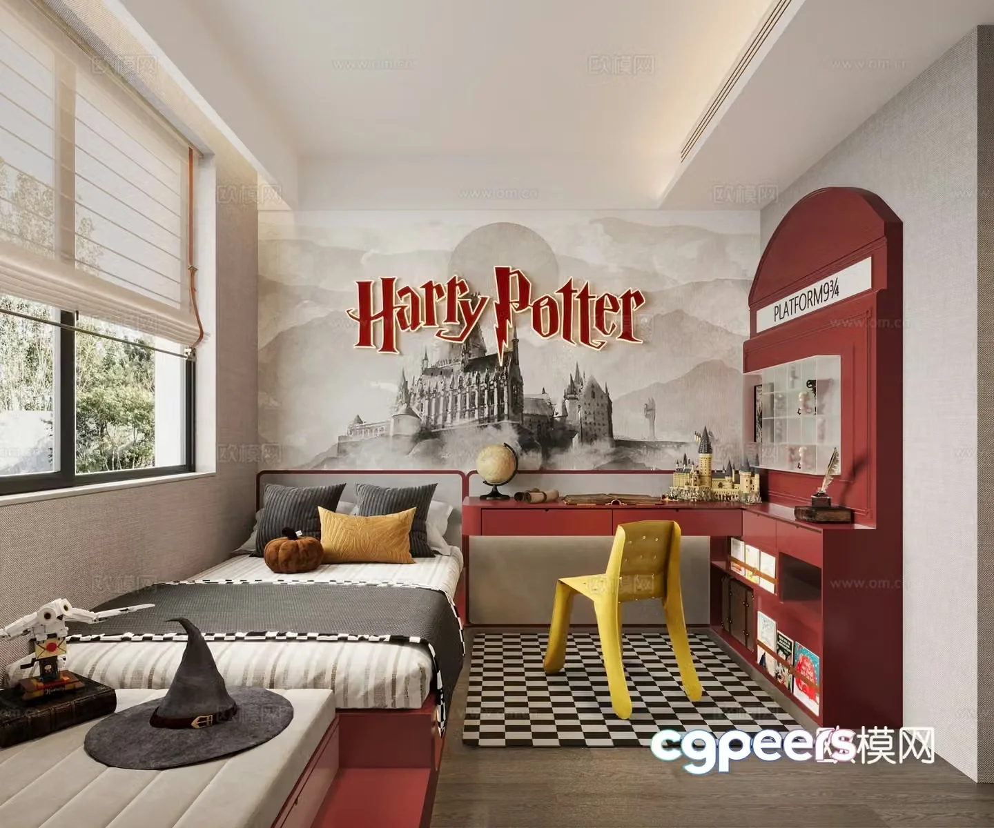 Harry Potter Children’s Room Hat Ornaments Station Single Chair Red Bedding Lego 3d Model
