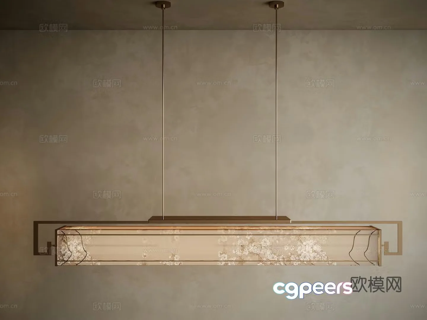 New Chinese style one-word chandelier Zen long chandelier 3D model