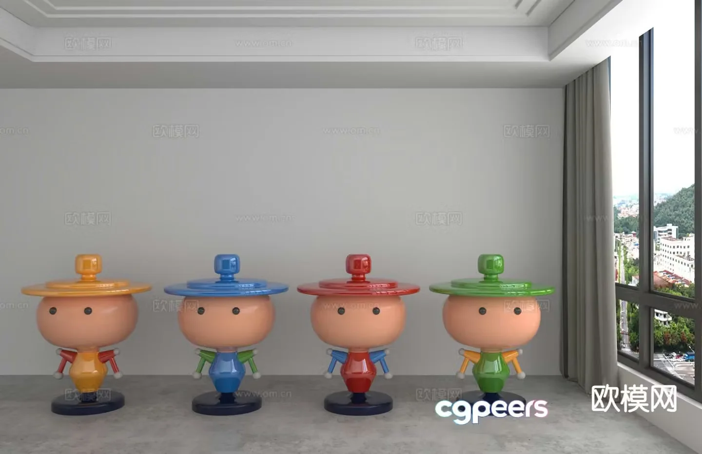 Colorful trendy toys dolls sculptures cartoon ornaments 3D model