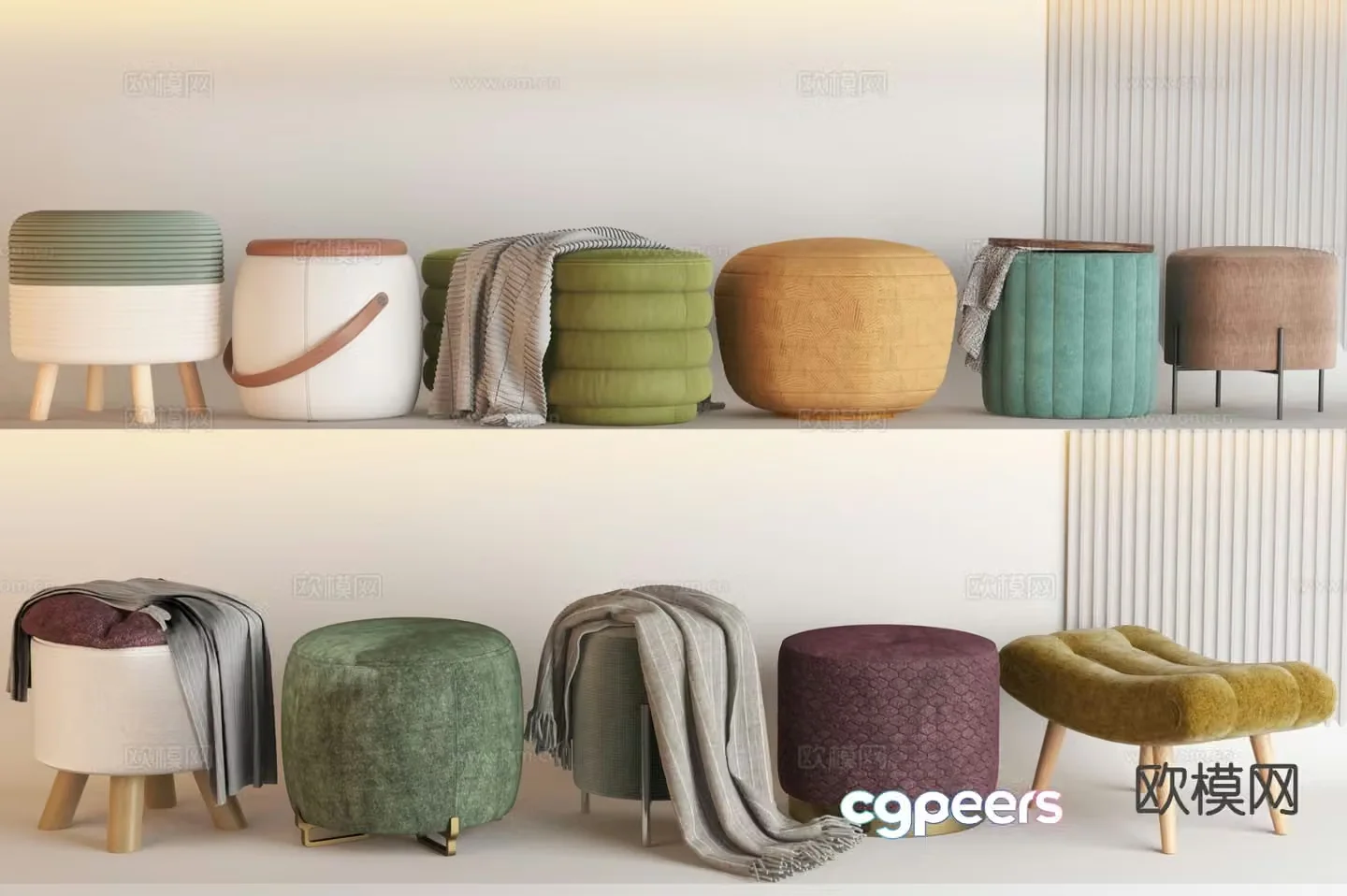Modern sofa stool low stool round stool 3d model