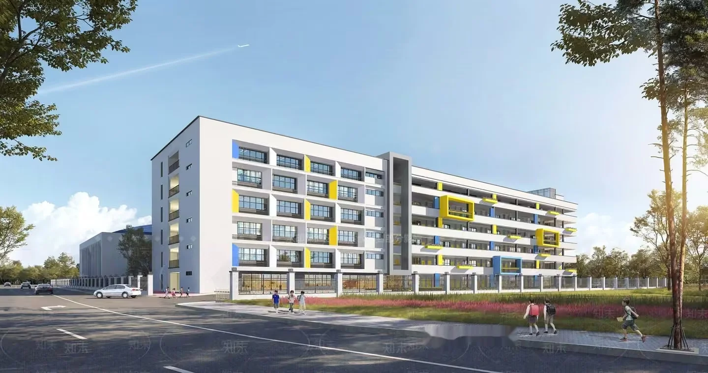 A Large White Building With Yellow Accents 3D Model – 14084 – VRAY Render