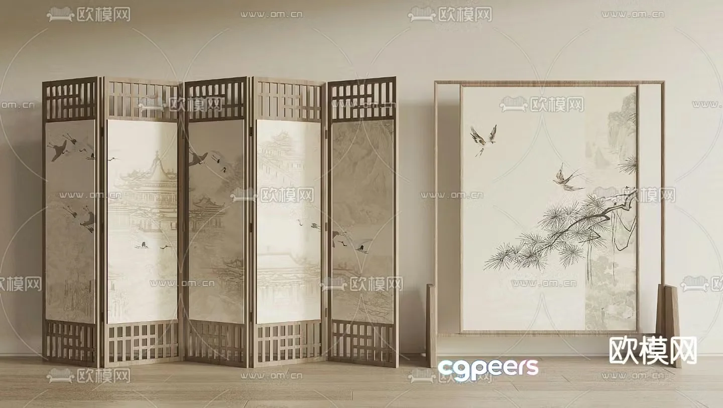 New Chinese-style screen partition insert 3D model