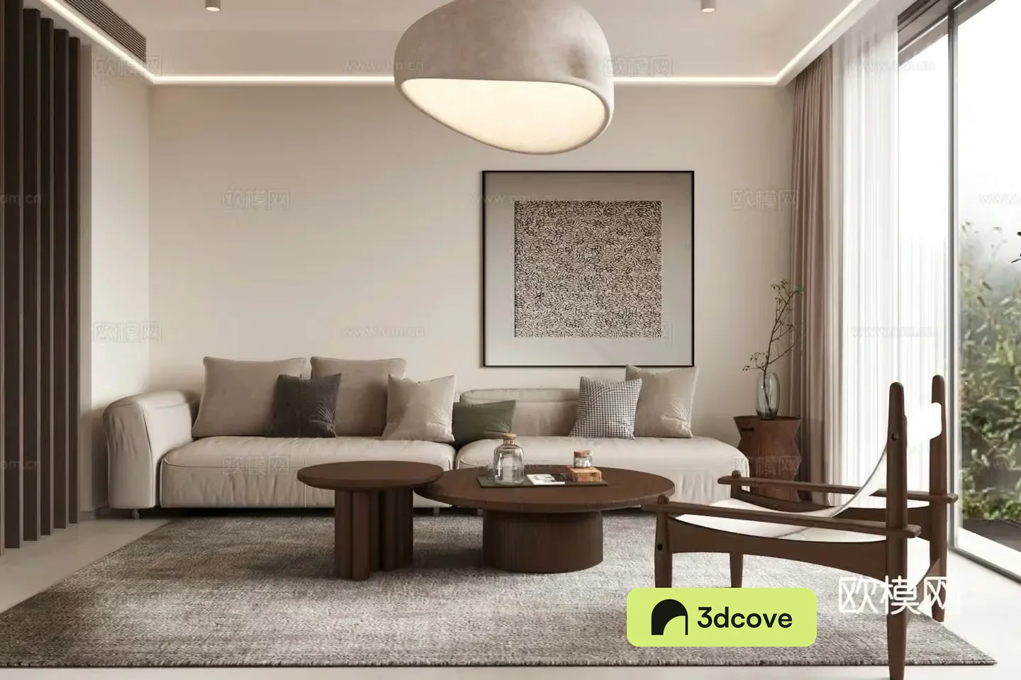 Medium style living room horizontal living room small living room sofa and coffee table combination French retro living room 3D model