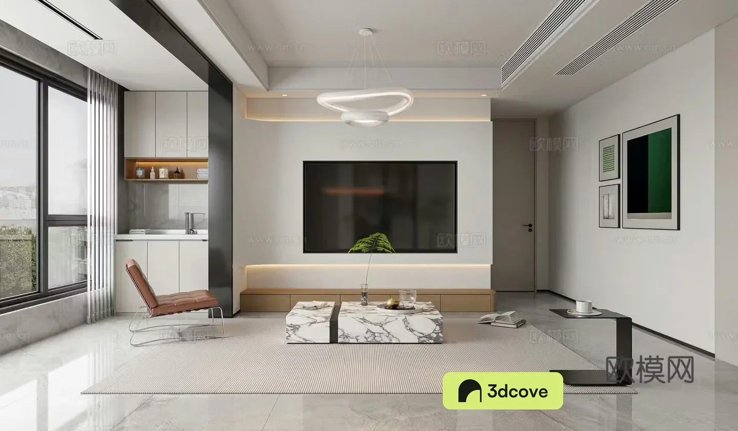 Modern living room TV background wall chandelier Modern living room dining chair coffee table corner table