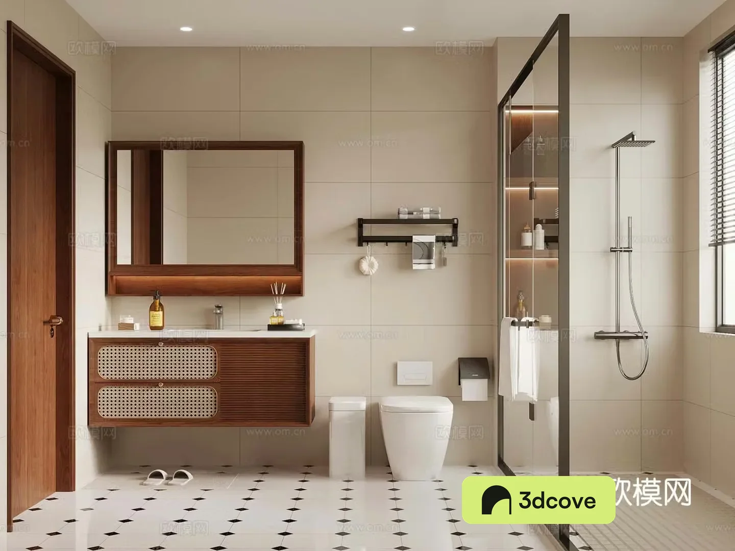 Middle style bathroom dry and wet bathroom bathroom cabinet 3D model