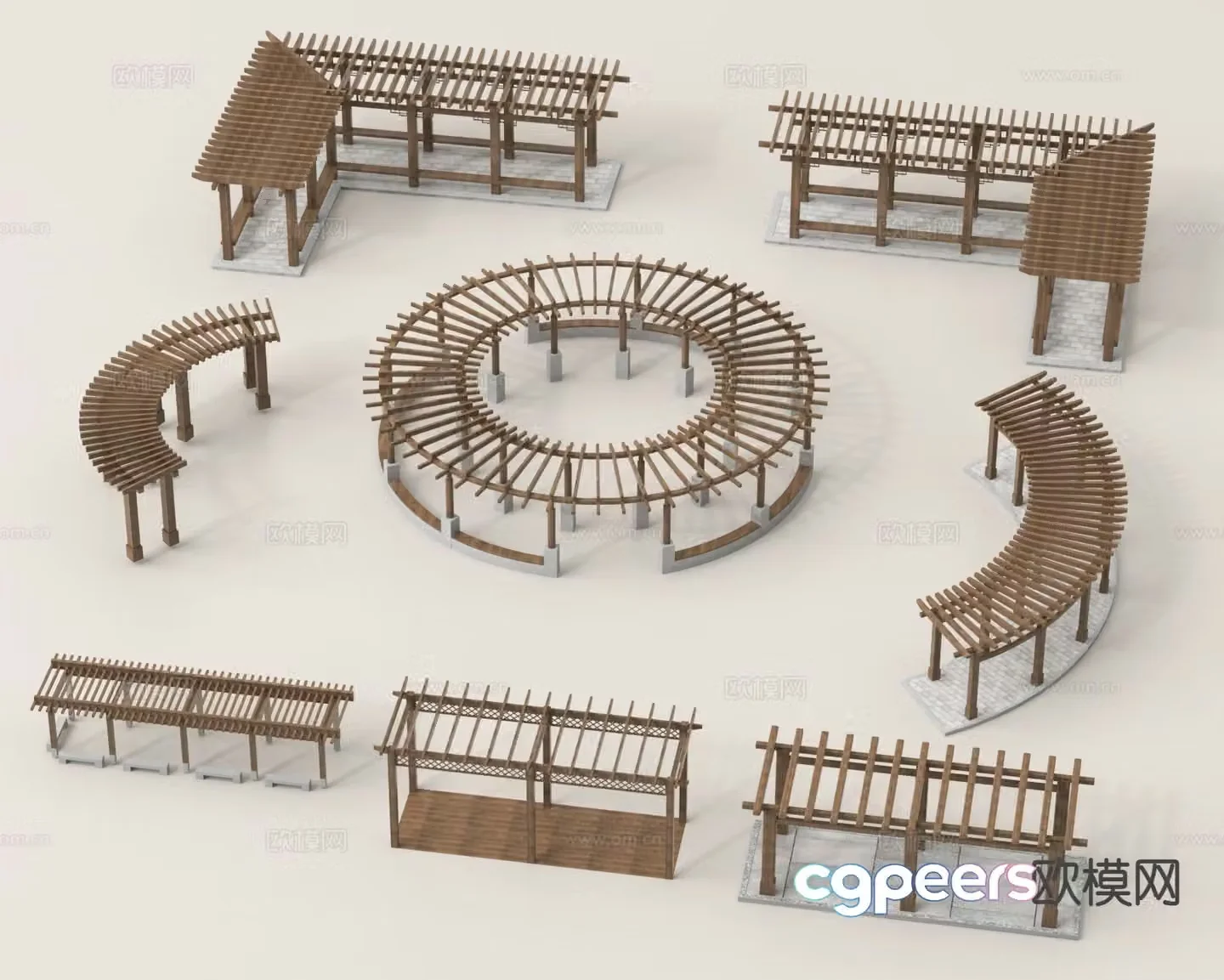 Flower rack curved gallery rack vine rack corridor 3D model