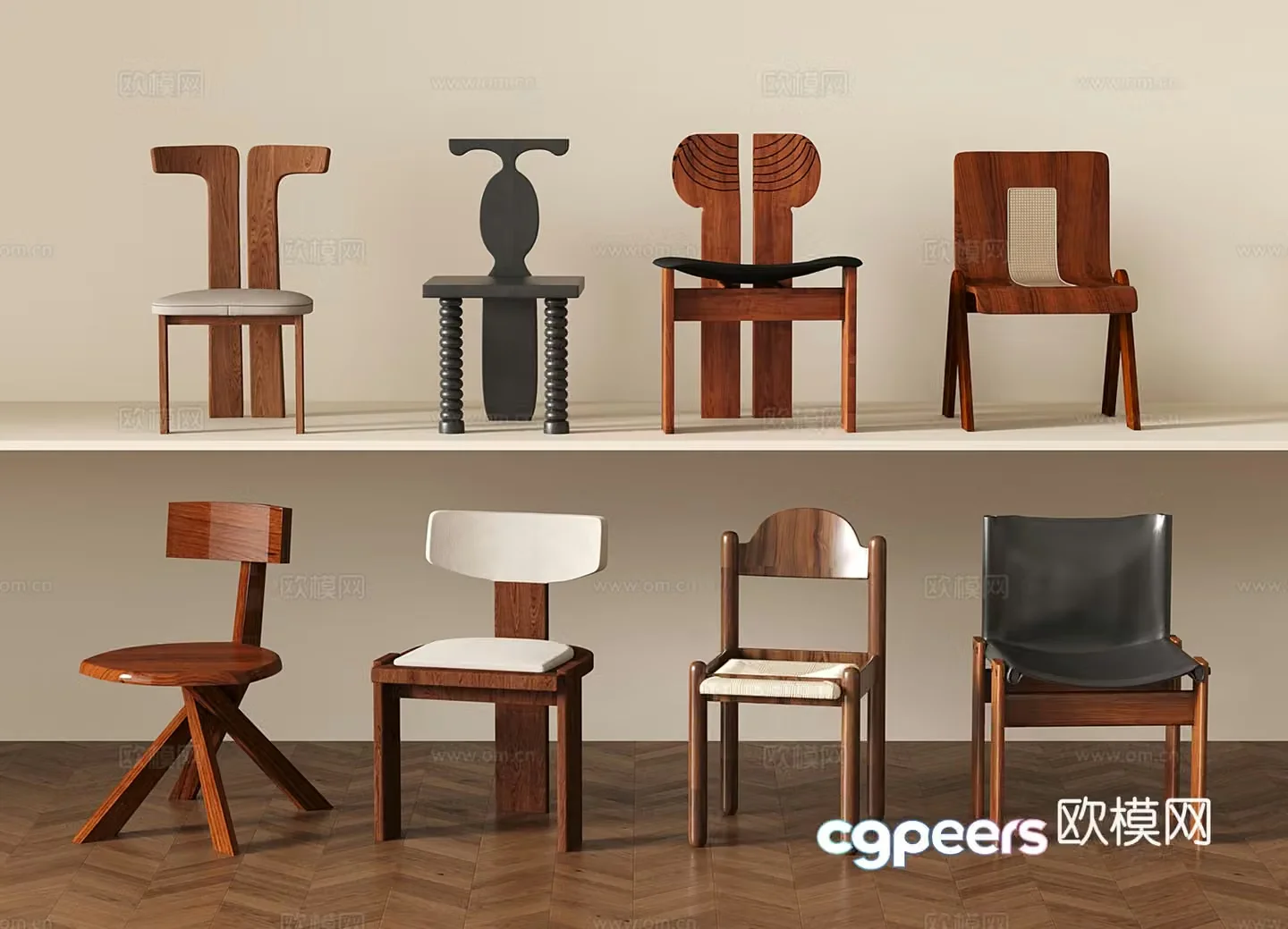 Medium style wooden chair single chair dining chair 3d model