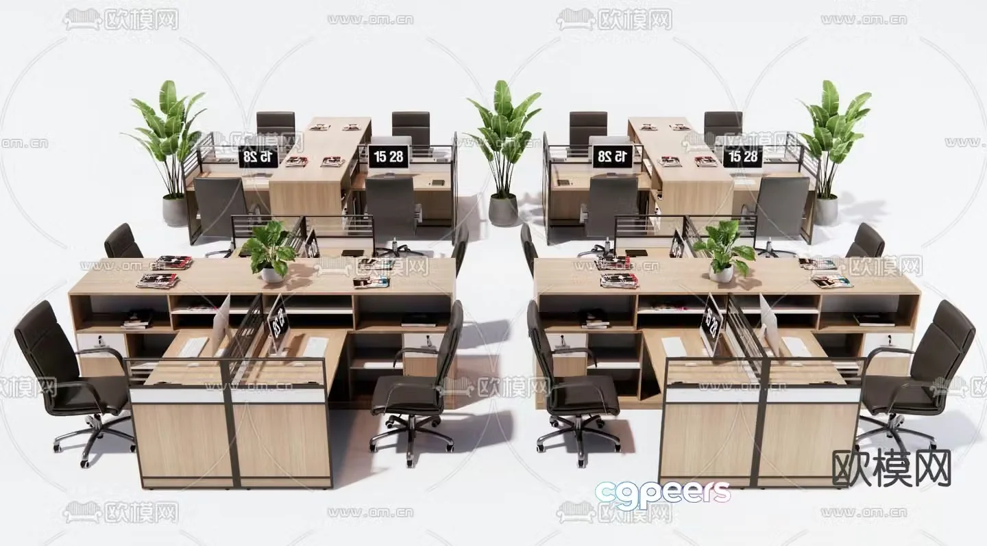 Office desk and chair work station position card position 3d model