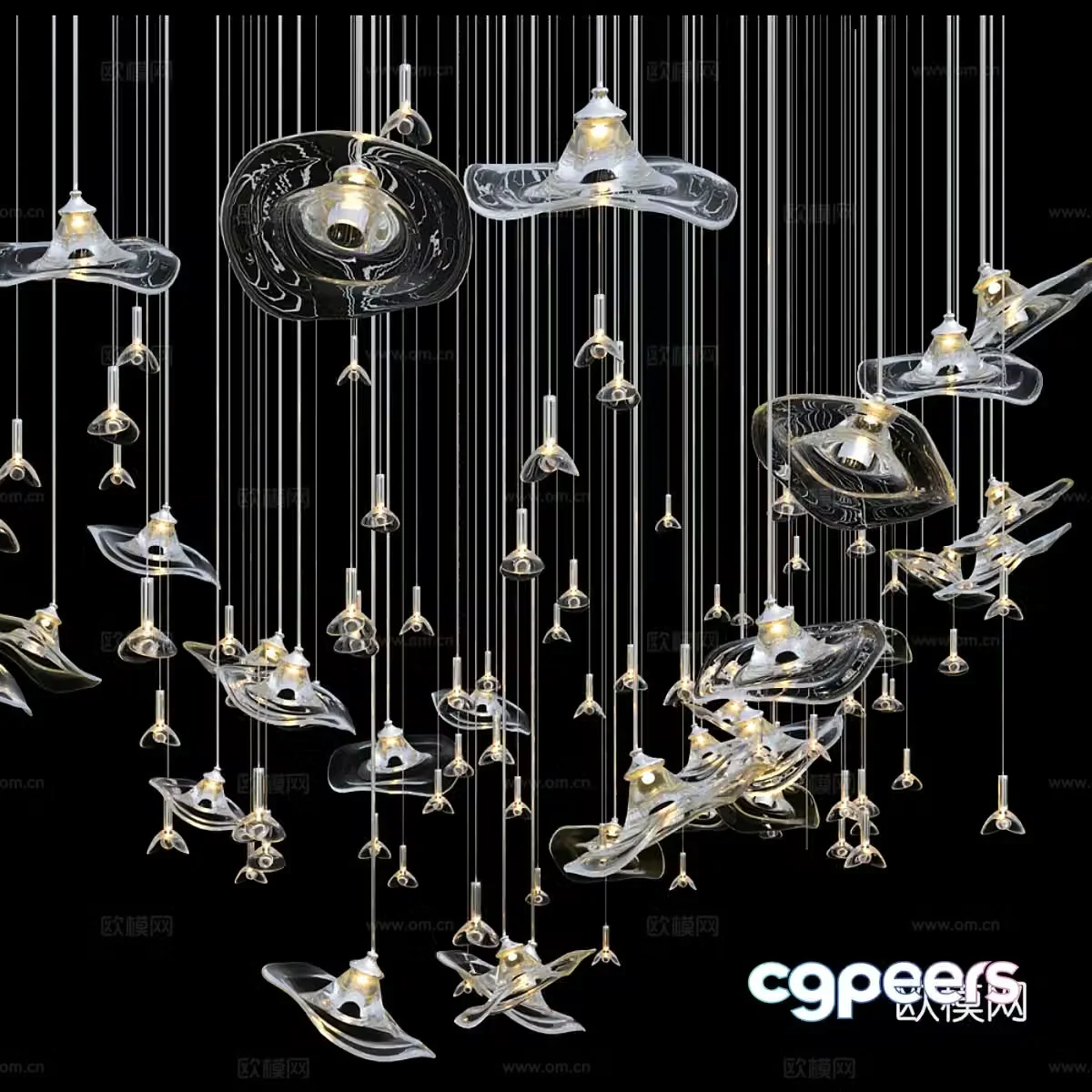 Modern light luxury glass decorative craft chandelier 3d model