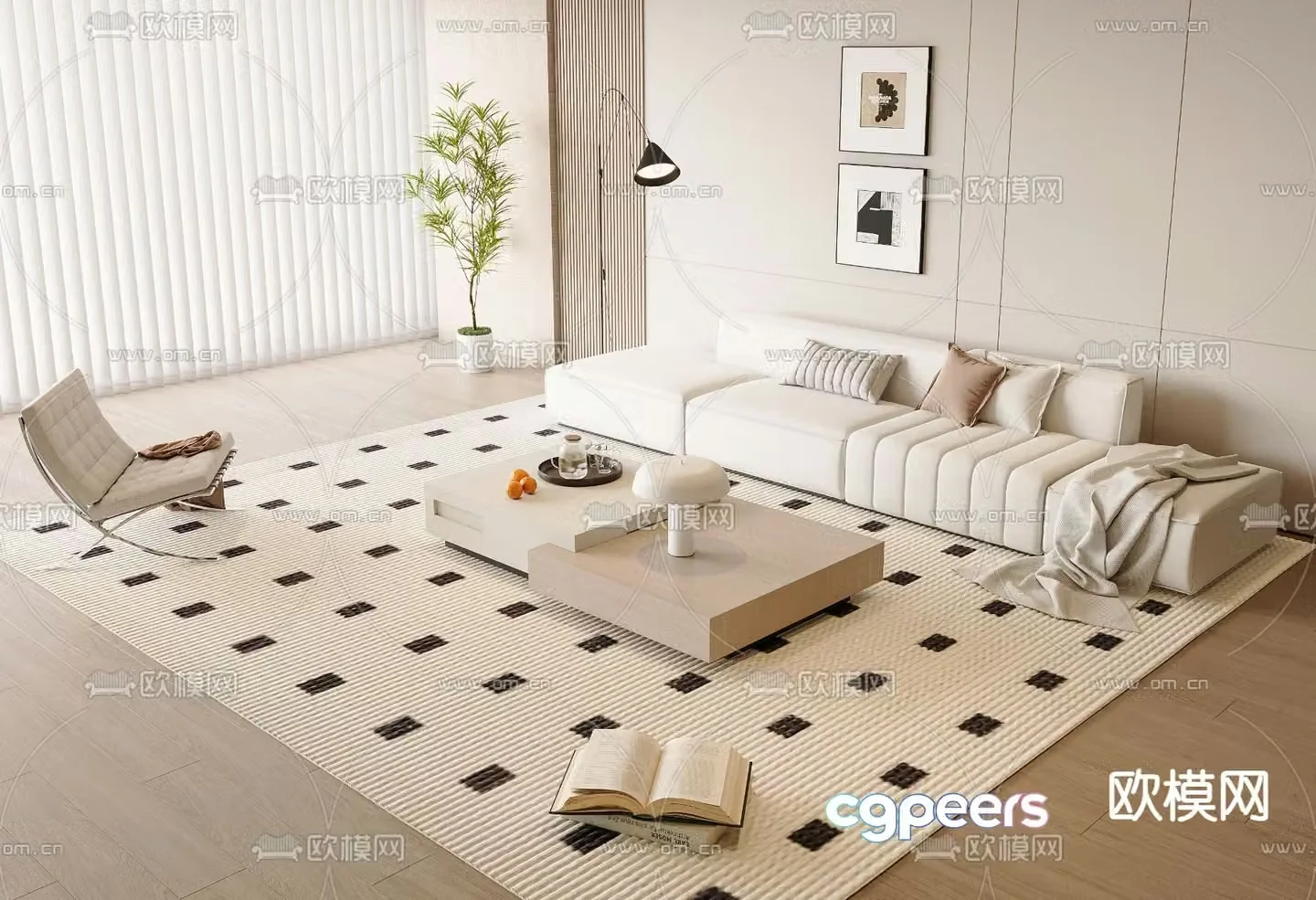 Cream style modular sofa 3d model