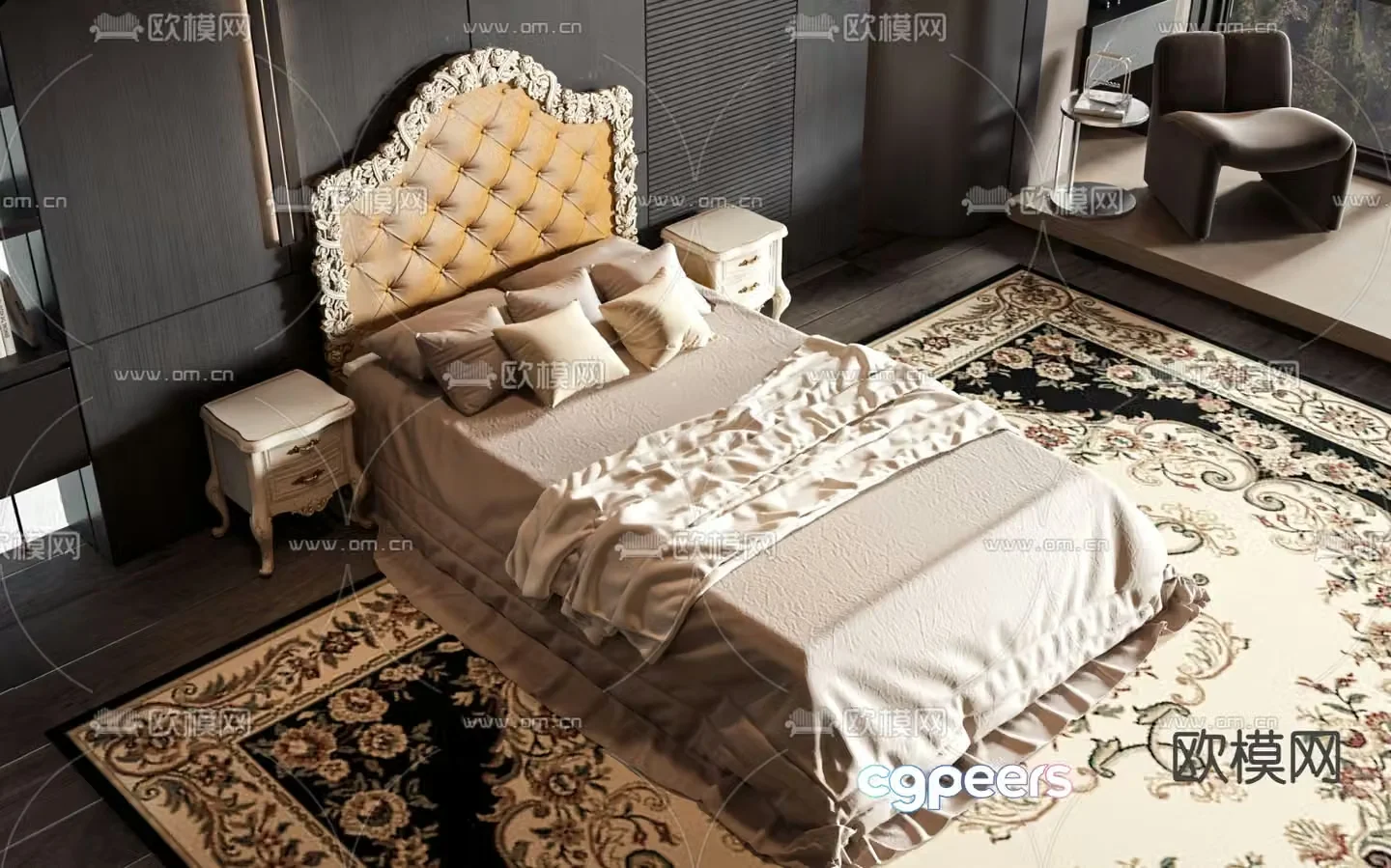 European double bed 3d model