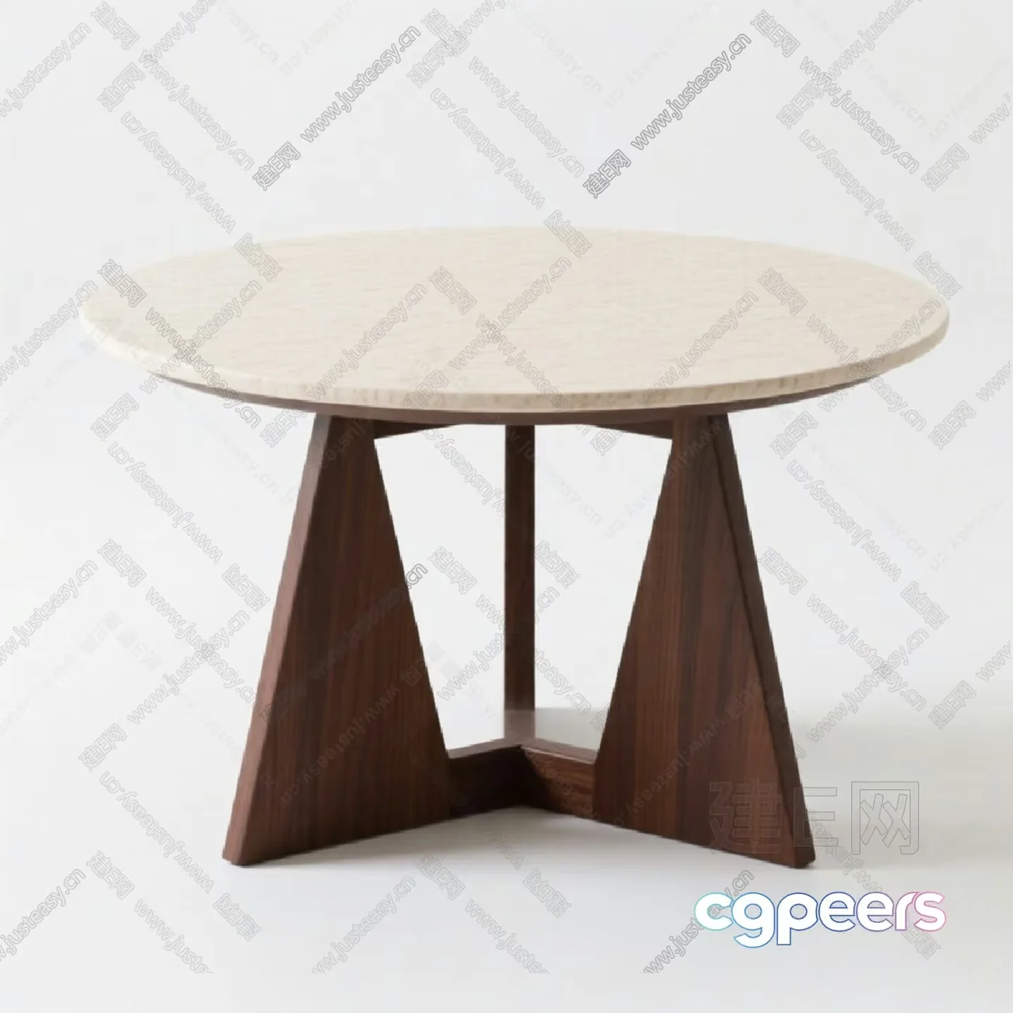 A Round Table With A Light-Colored Top And Dark Wooden Legs 3D Model – 17681 – VRAY Render