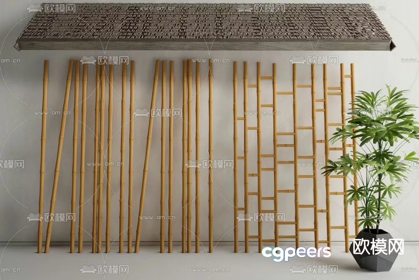 New Chinese style bamboo pole wooden pole 3d model