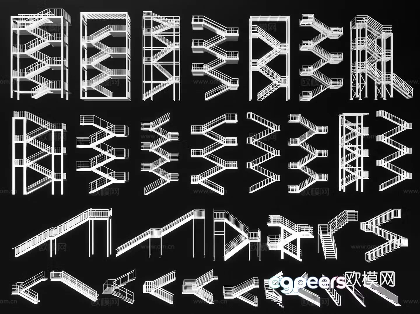 Modern staircase outdoor steel frame staircase steel structure staircase handrail fire staircase escape 3d model