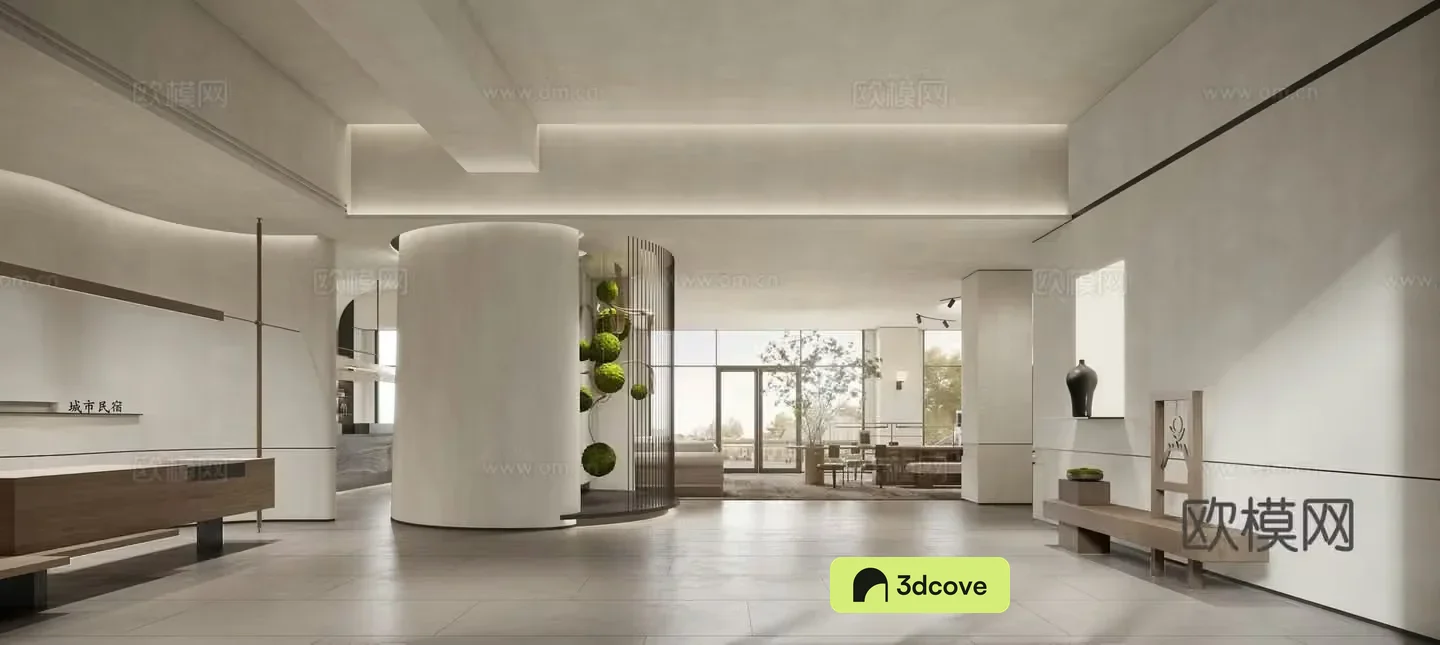 Hotel lobby front desk water bar negotiation leisure area