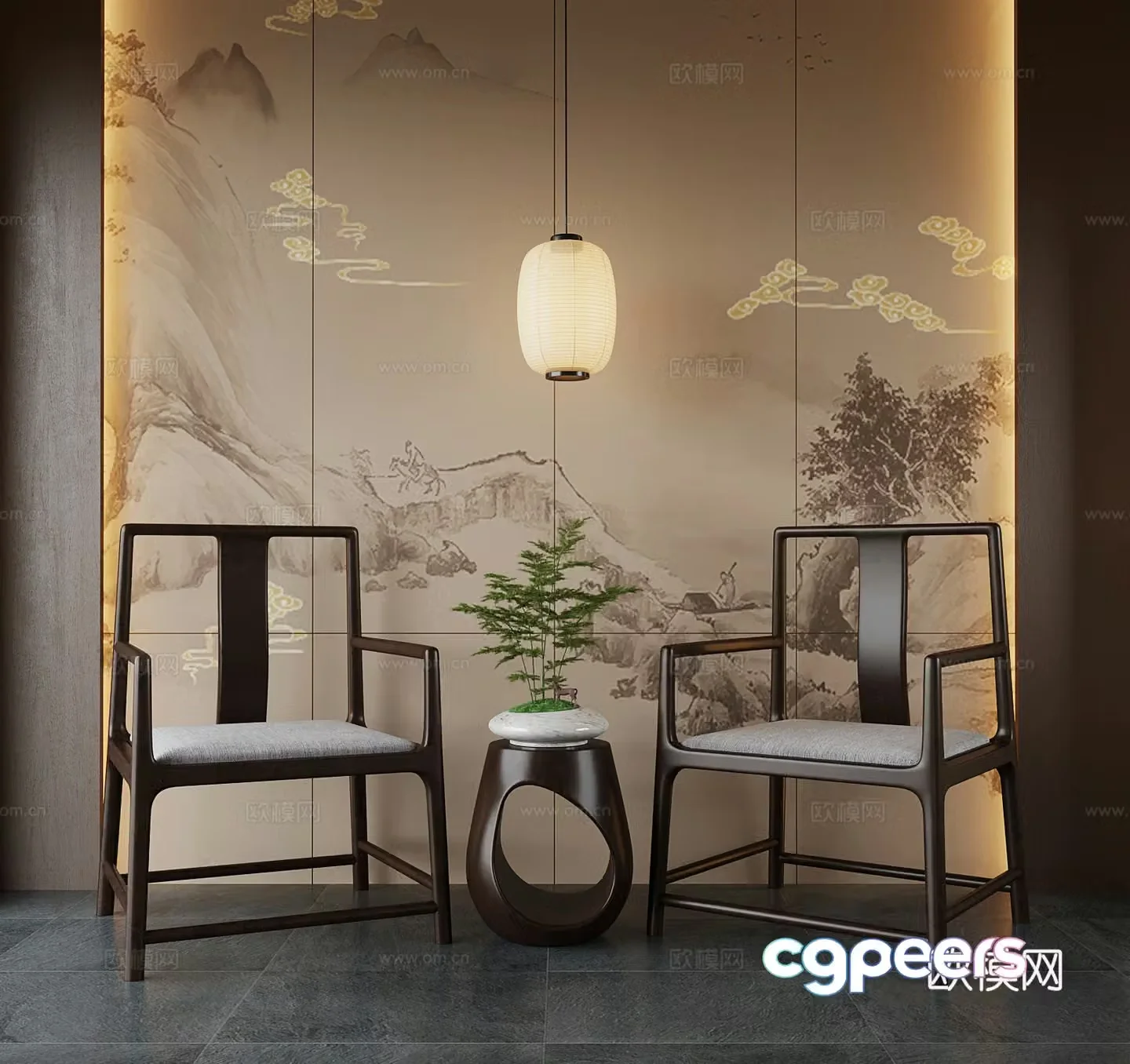 New Chinese style chair ring chair chandelier 3d model