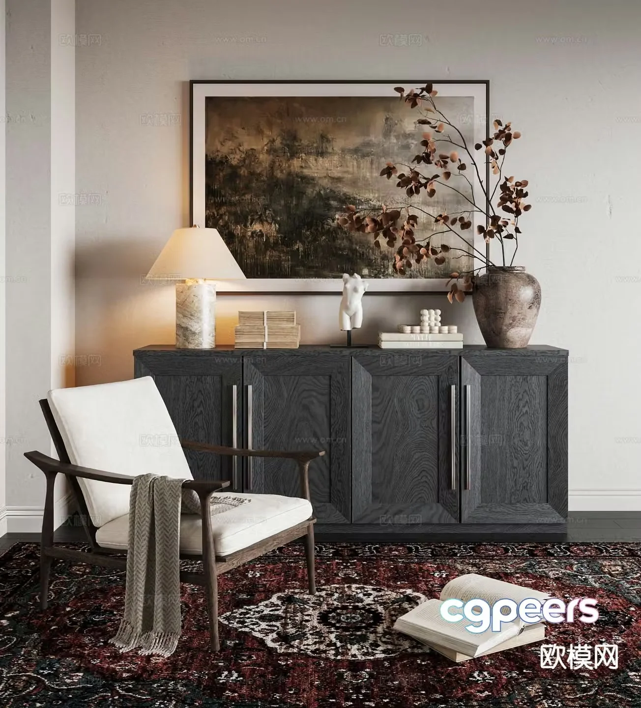 American side cabinet entrance cabinet leisure chair 3d model