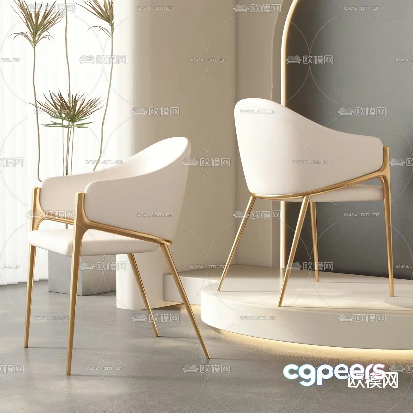 Cream style chair dining chair 3d model
