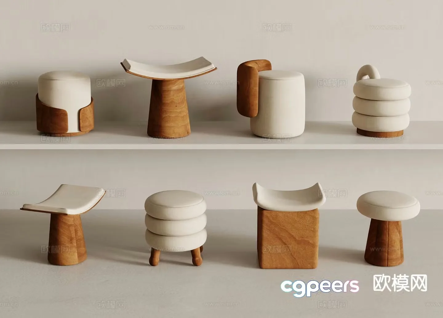 Medieval style round stool square stool stool 3d model