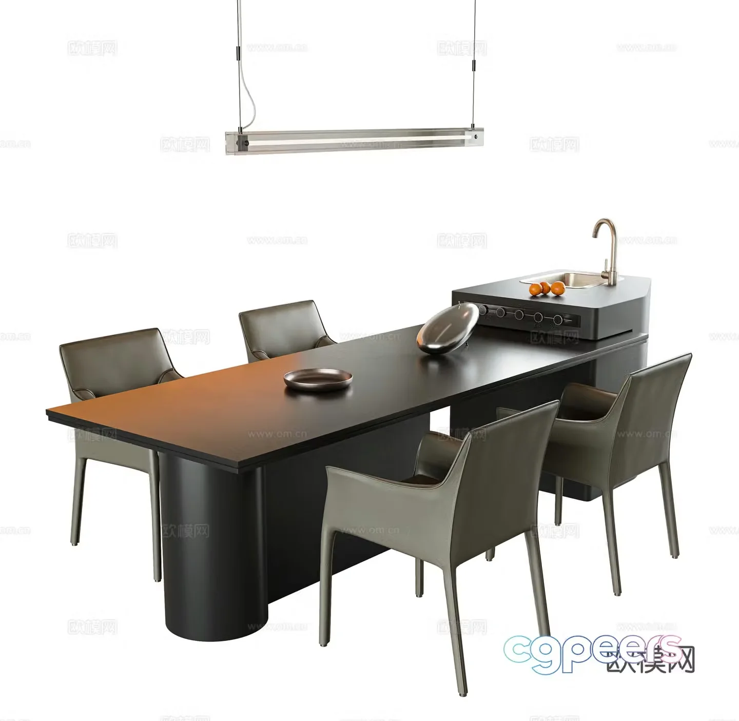 Dining table and chair combination island dining leather dining chair single chair book chair water bar long chandeliers 3D model