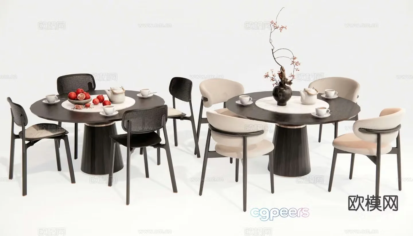 Modern dining table and chairs round dining table 3d model