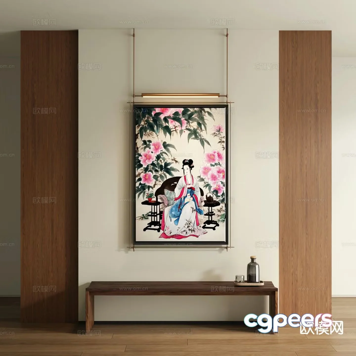 New Chinese style figure painting decorative painting 3d model