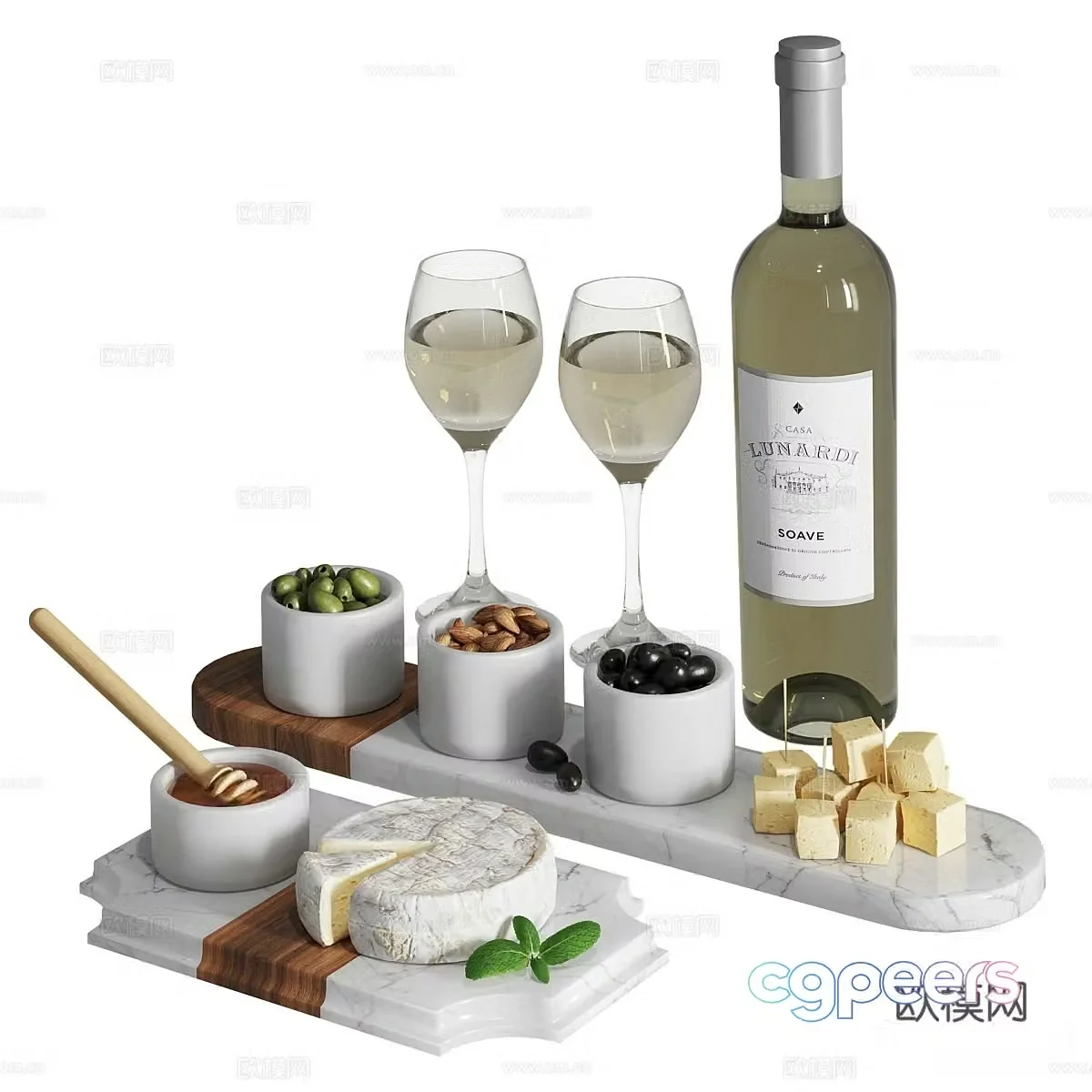 Modern wine bottle dried fruit cheese ornaments 3D model