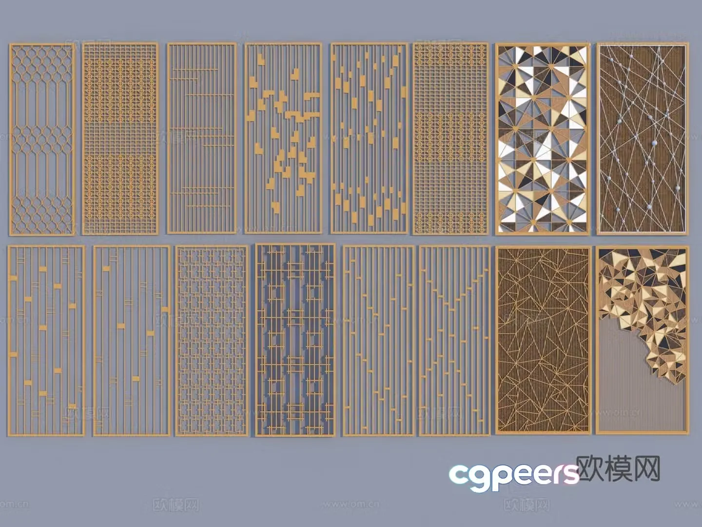 New Chinese metal wood lattice screen 3d model