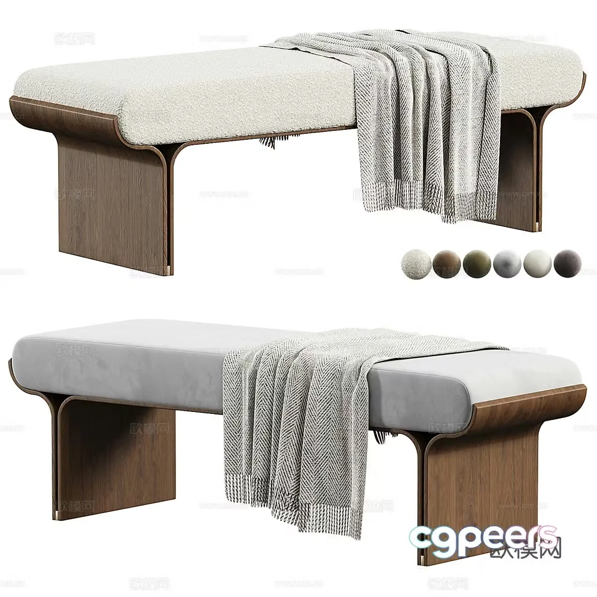 New Chinese style fabric wooden bench stool foot pedal bed tail stool 3D model