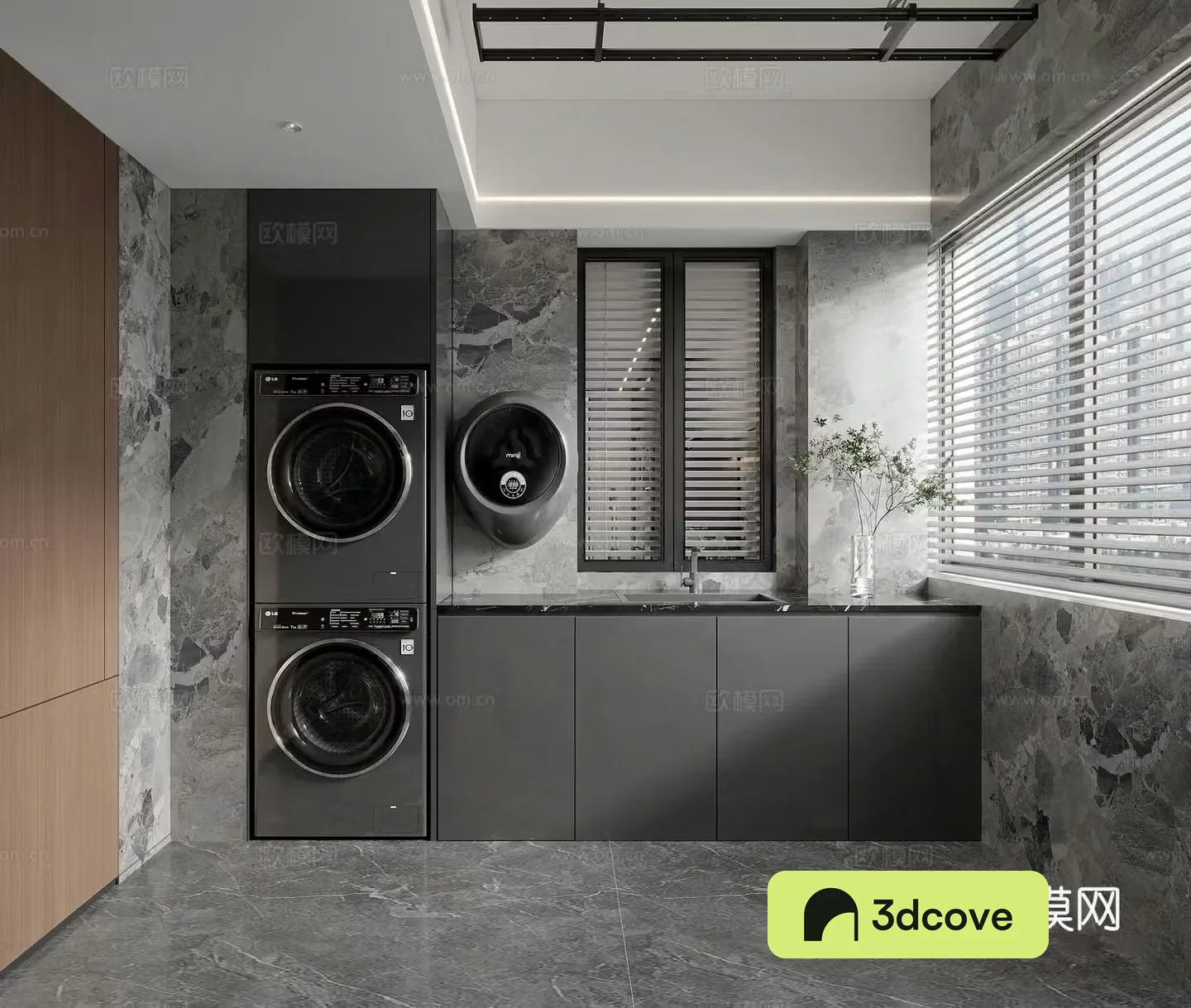 Modern living balcony washing machine washing and drying integrated balcony cabinet sink vase