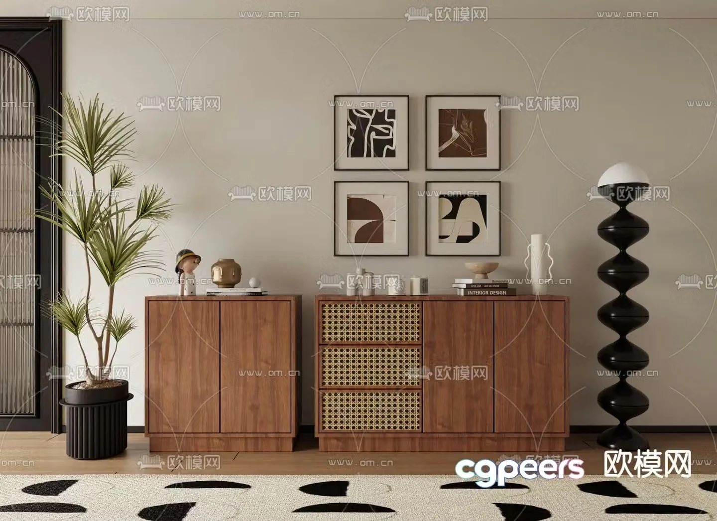 Short cabinet chest of cabinet sideboard rattan cabinet 3D model