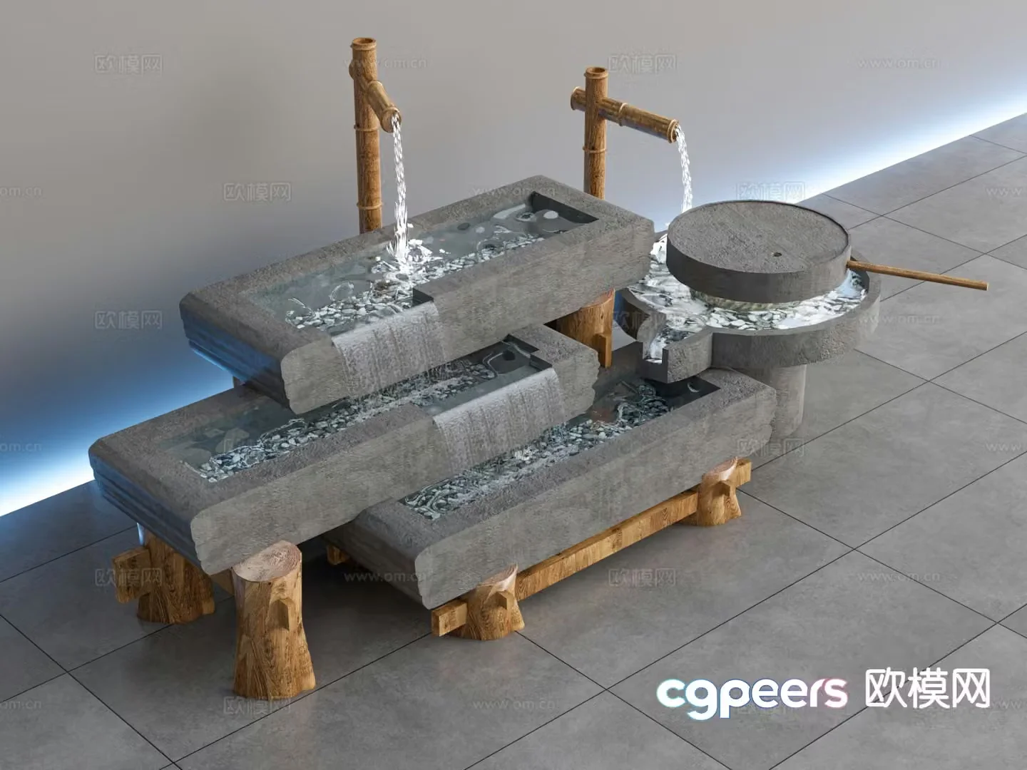 Courtyard water feature water bowl flowing water landscape 3D model