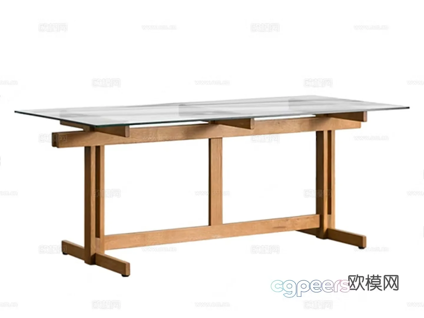 JOLOR Dining Table Modern Middle Style Solid Wood Glass Dining Table Rectangular Dining Table 3D Model