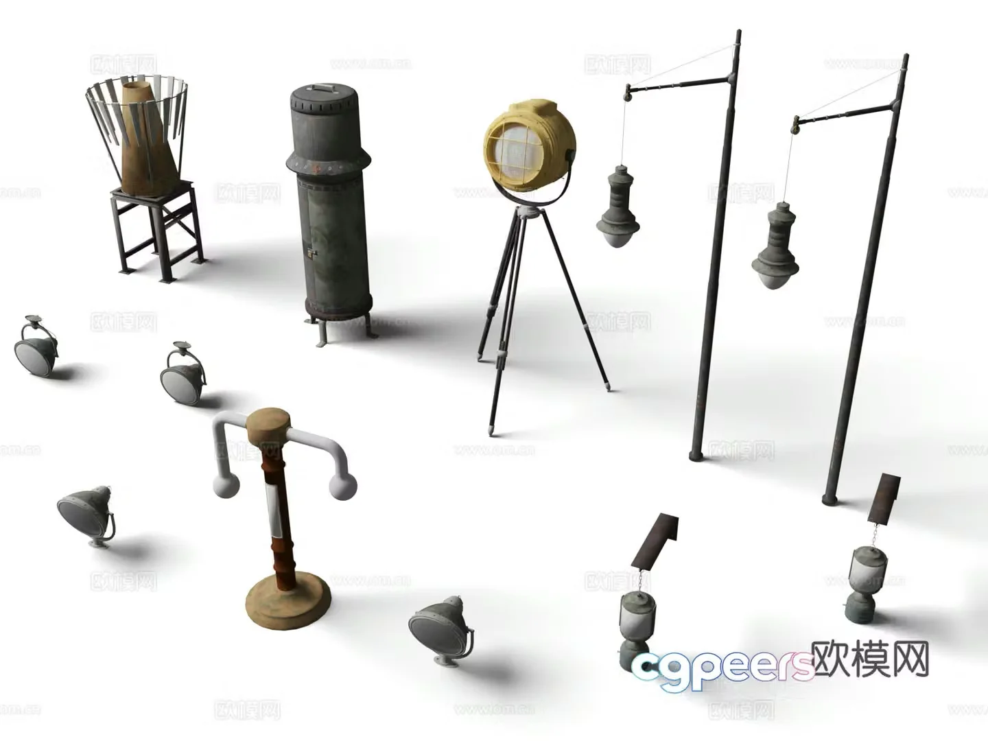 Old searchlight stove mechanical typewriter old lamp old street lamp 3d model