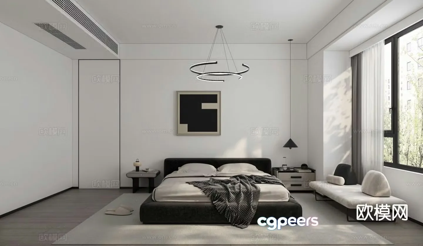 Black and white gray bedroom master bedroom 3d model