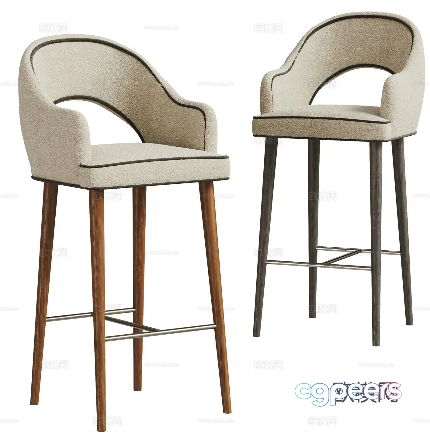 French bar chair combination 3D model