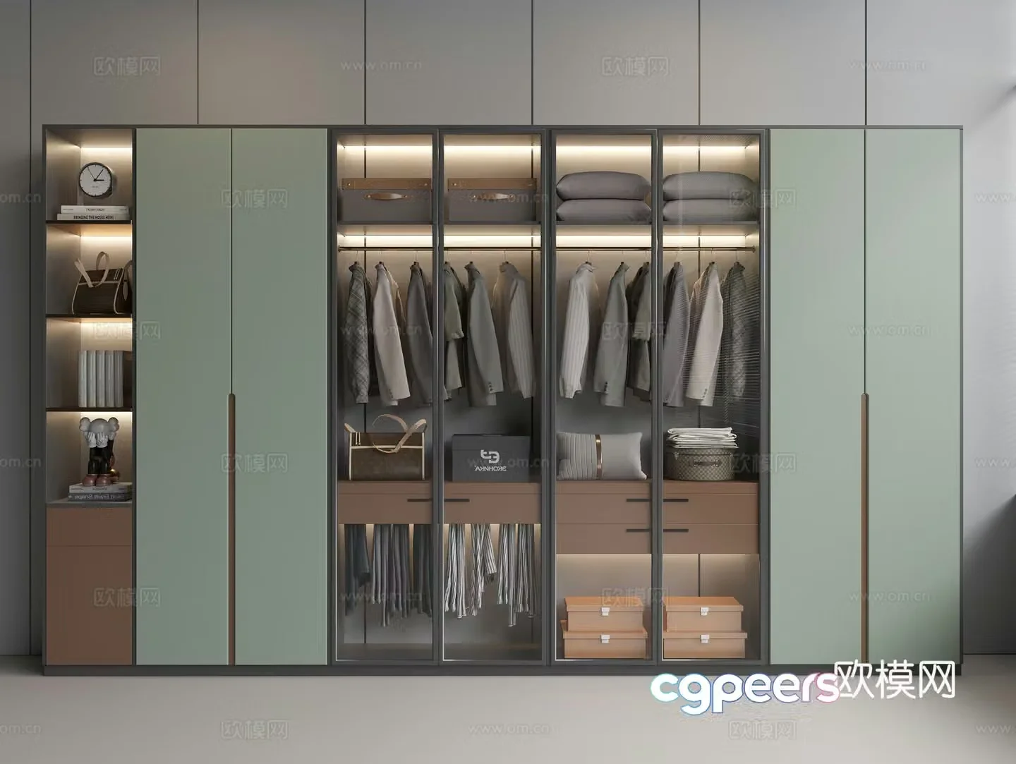 Modern wardrobe glass door wardrobe decorative cabinet clothing handbag pillow jewelry ornaments 3D model