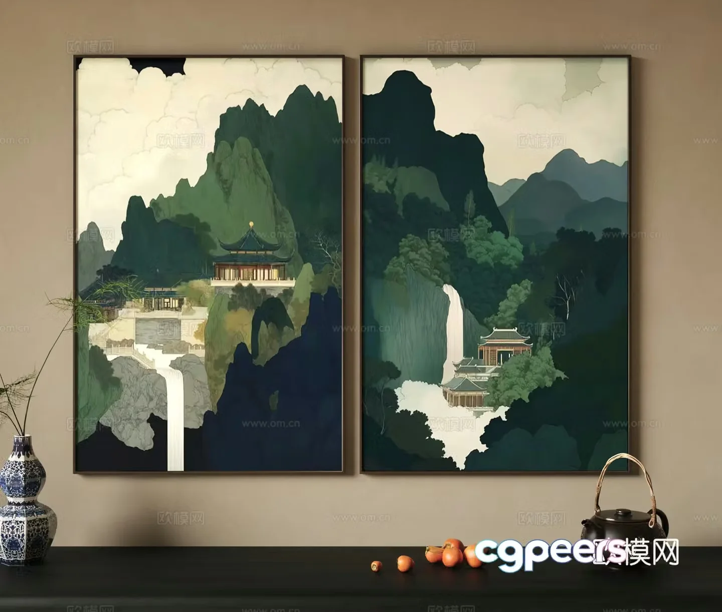 Freehand decorative painting 3d model of landscape