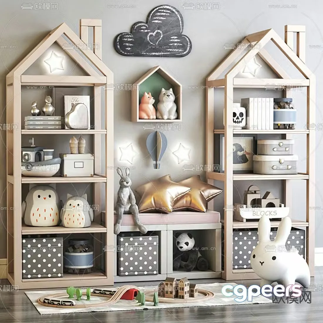 Nordic solid wood children’s toy cabinet 3d model