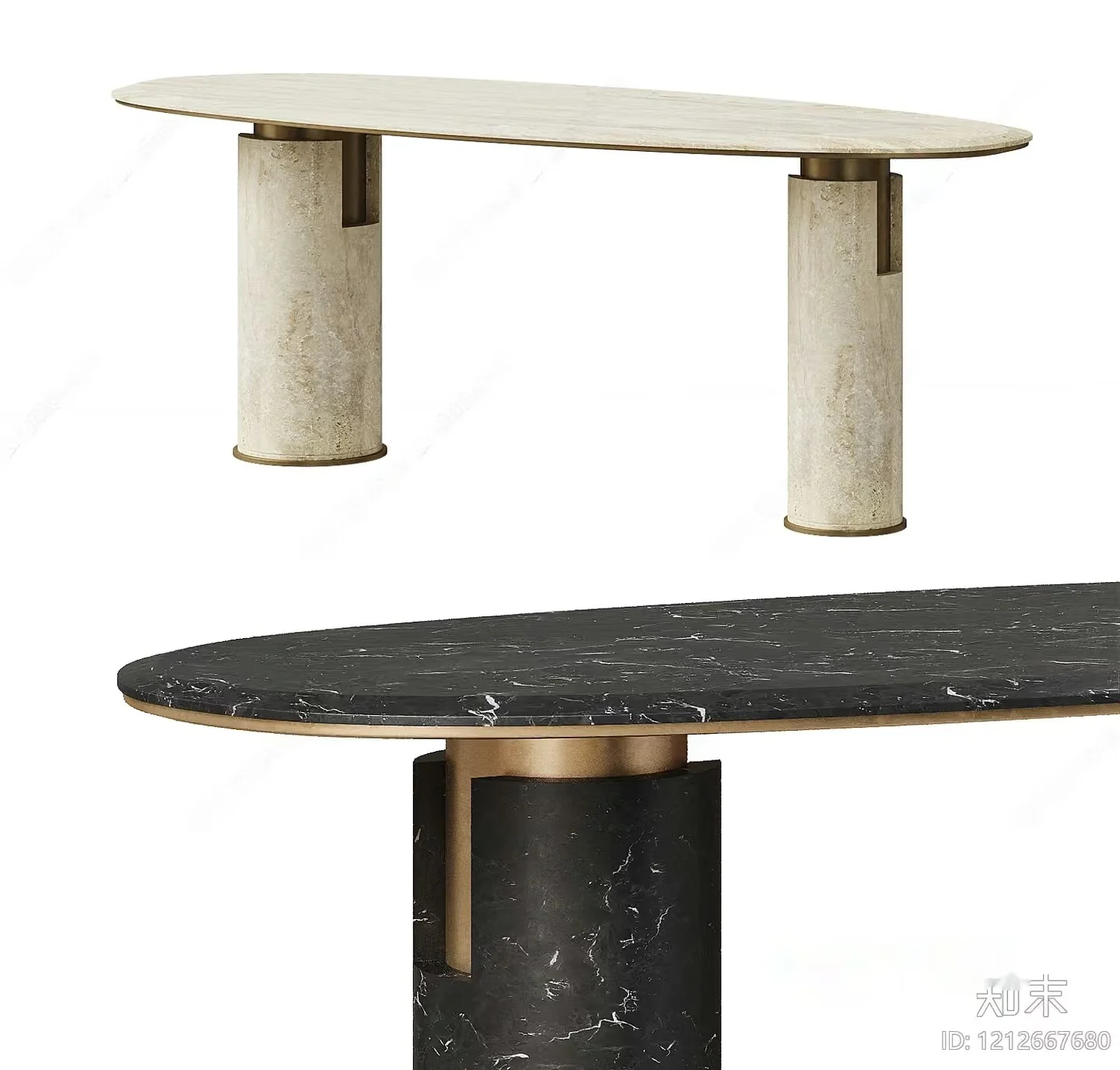 A Marble Table With A Gold Base 3D Model – 18054 – VRAY Render