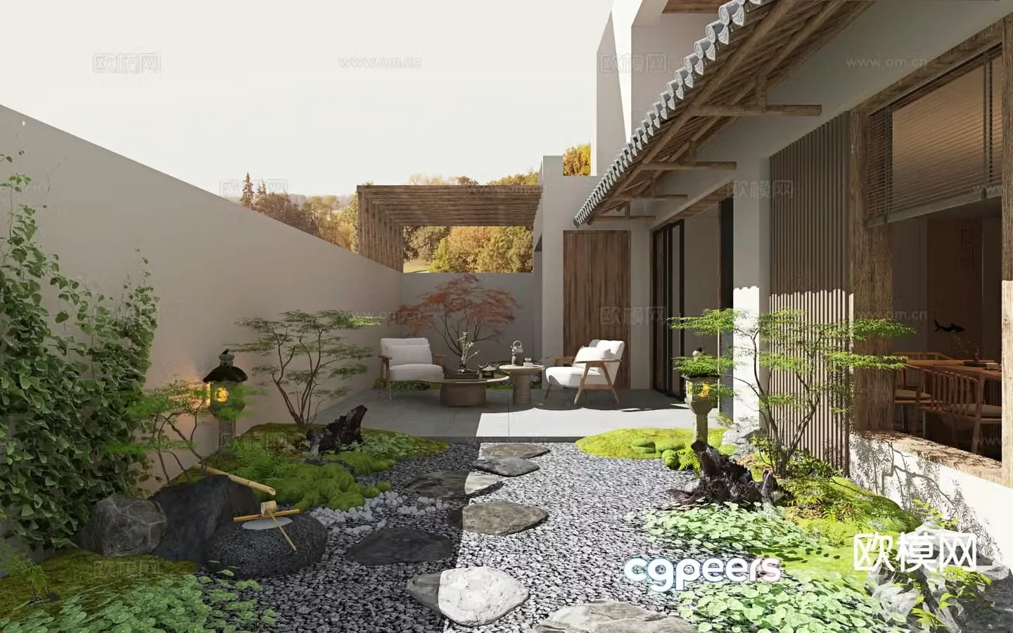 New Chinese style B&B courtyard courtyard landscape 3D model