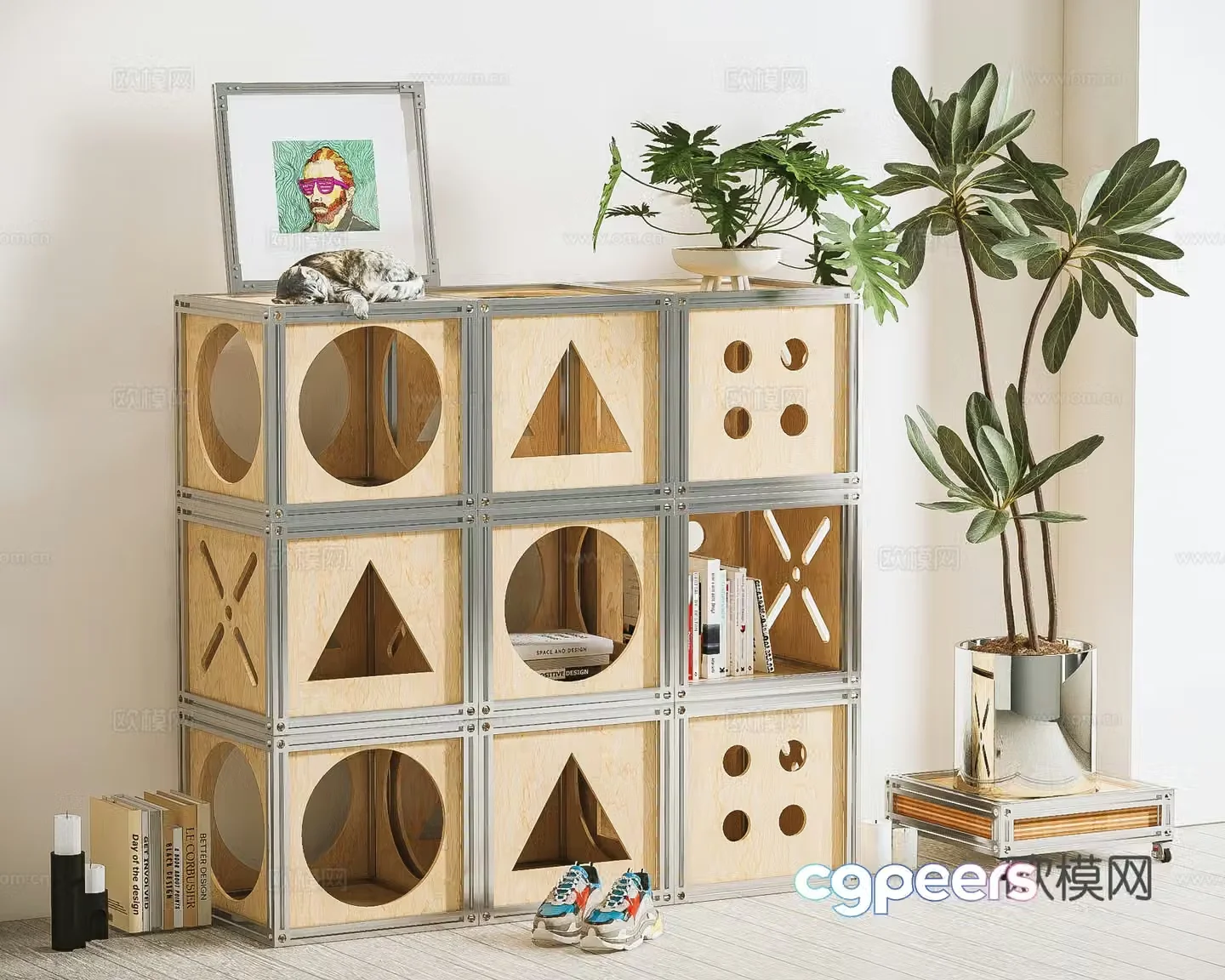 Log storage shelf bookshelf 3d model
