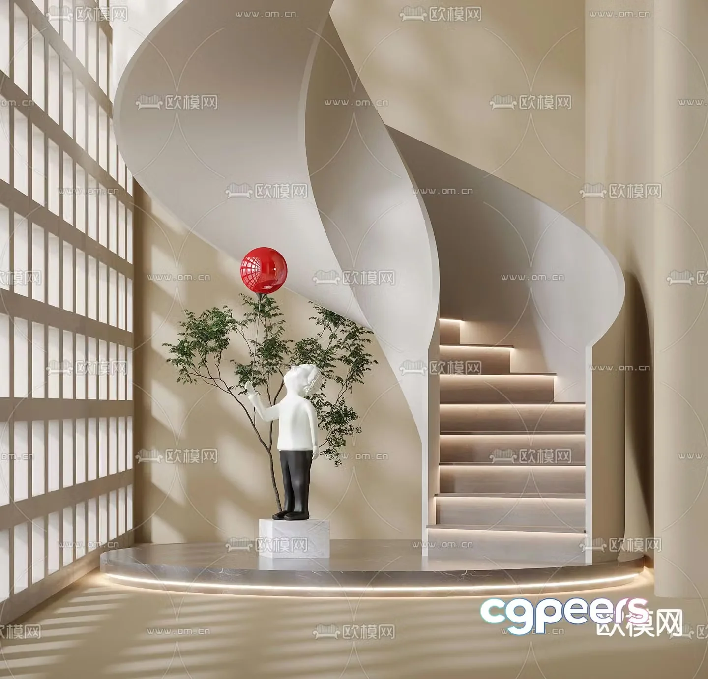 spiral staircase stairwell 3d model