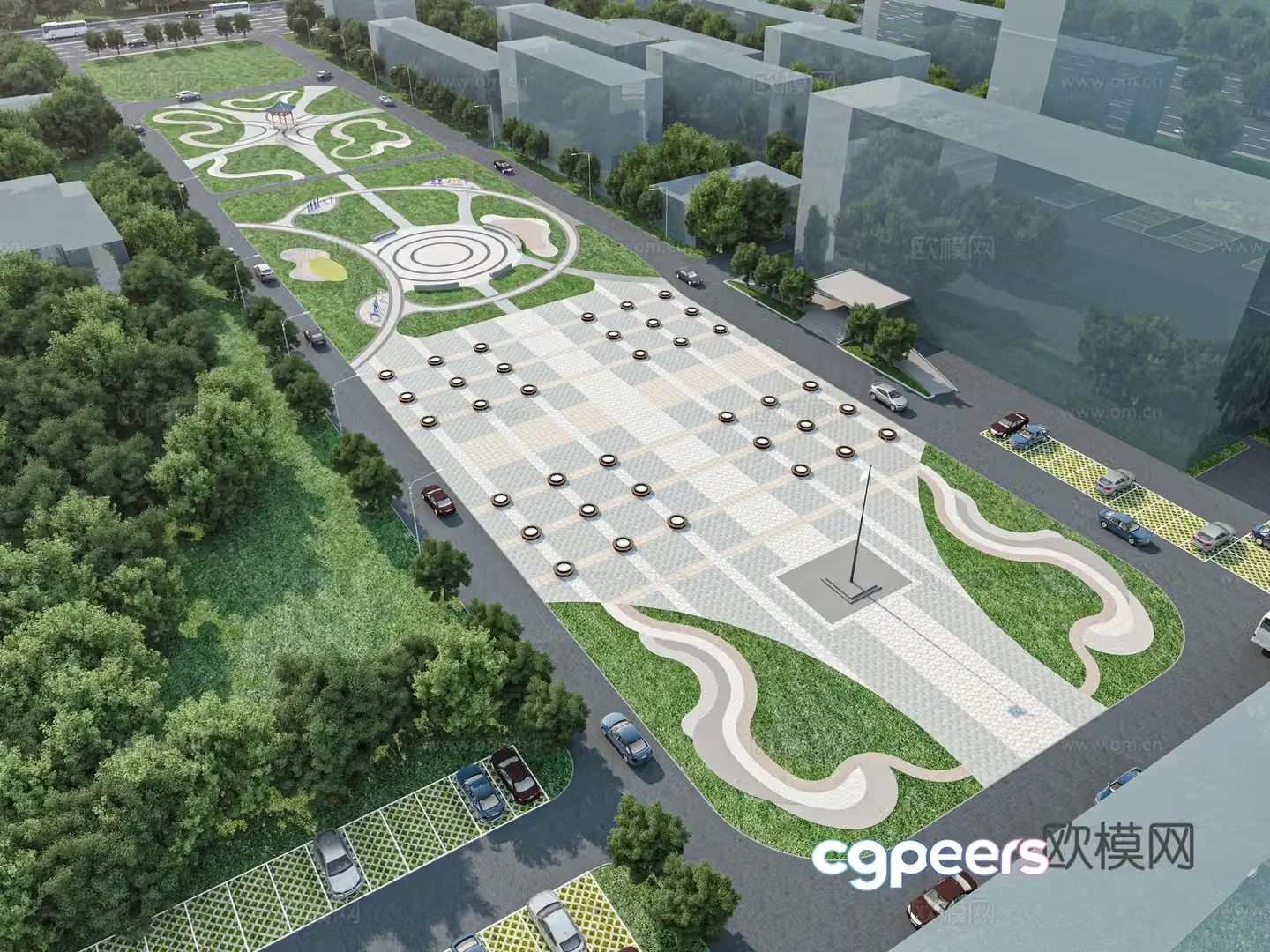 Modern Park Square 3D Model