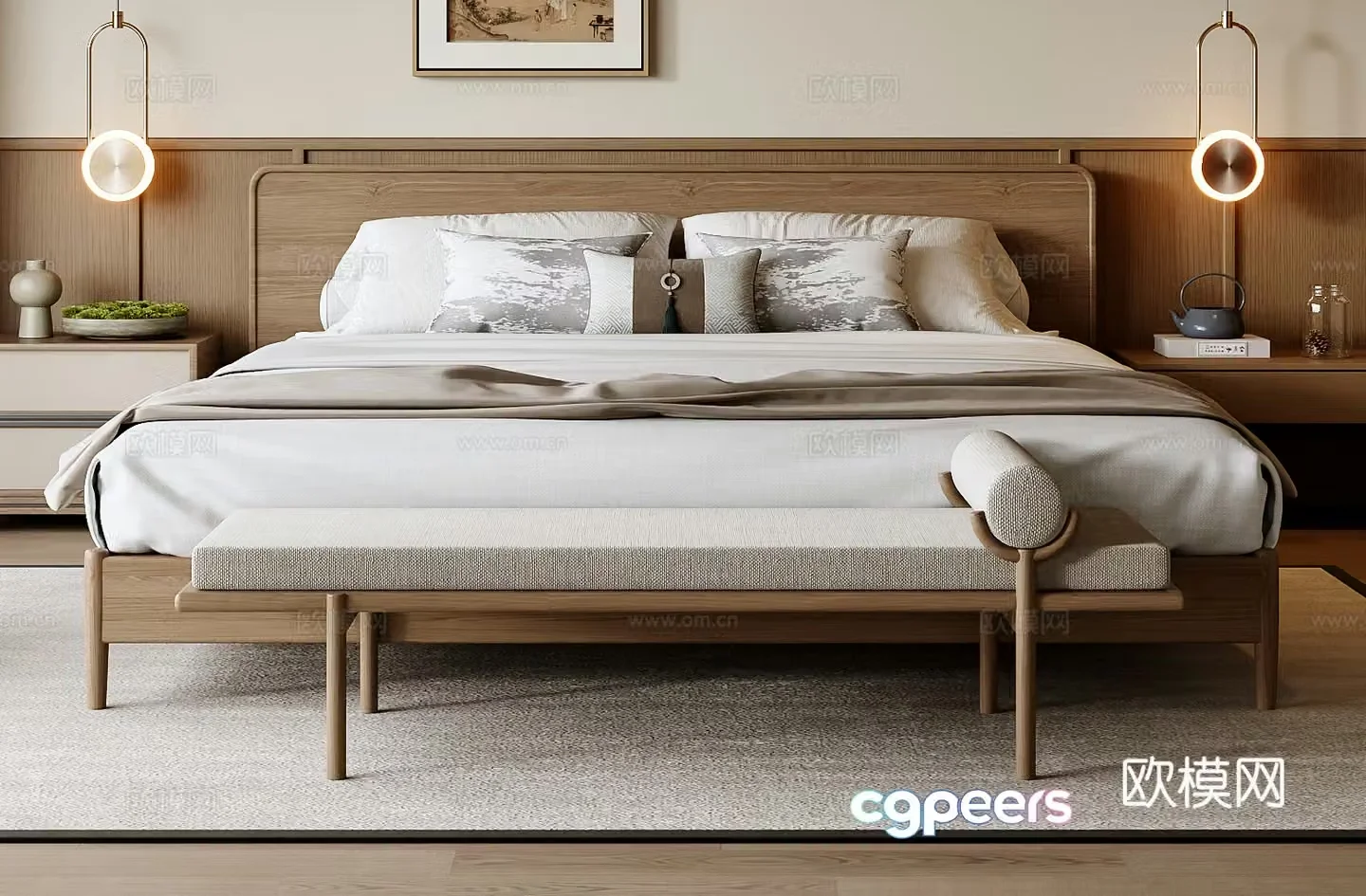 New Chinese style double bed 3D model