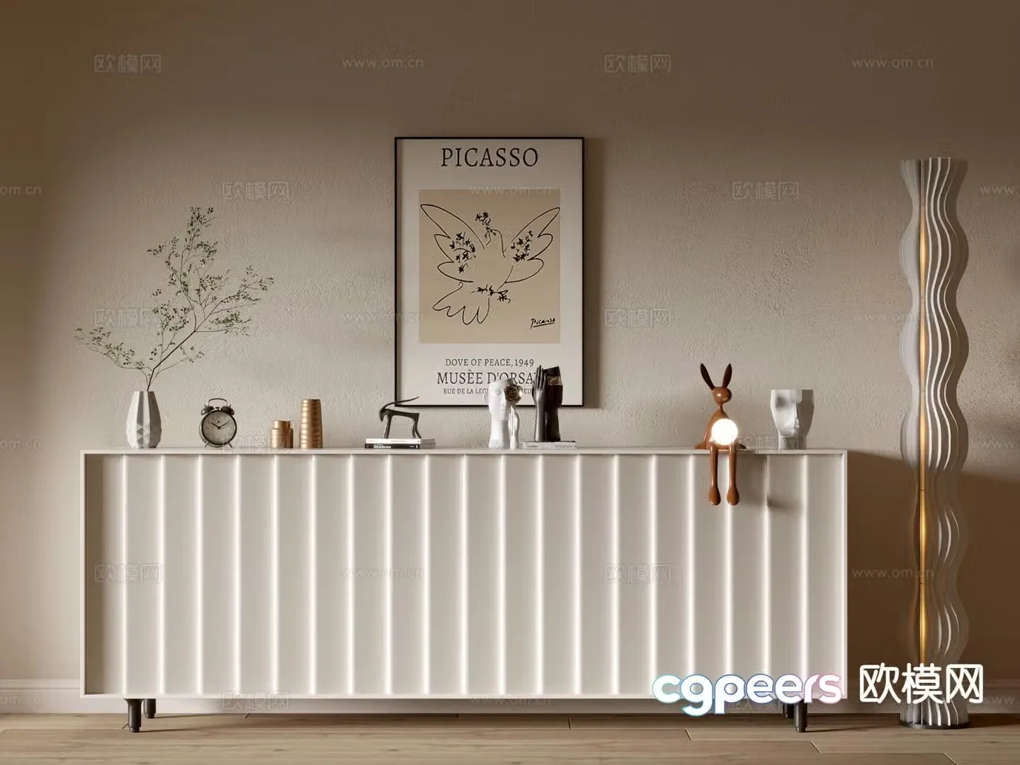 Cream style entrance cabinet 3d model