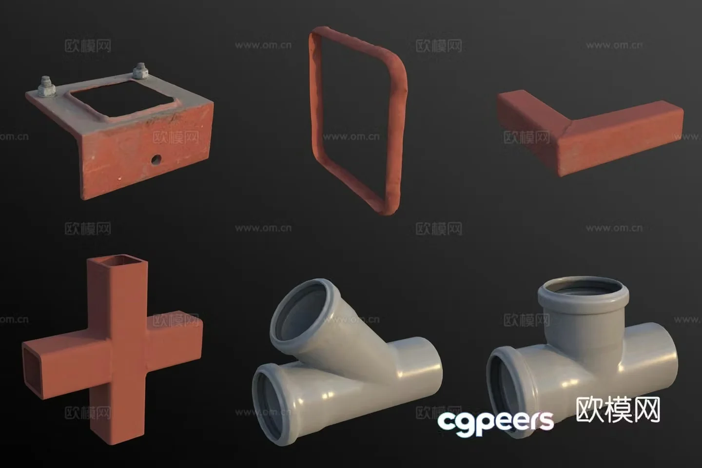 Pipe tee joint hardware 3D model