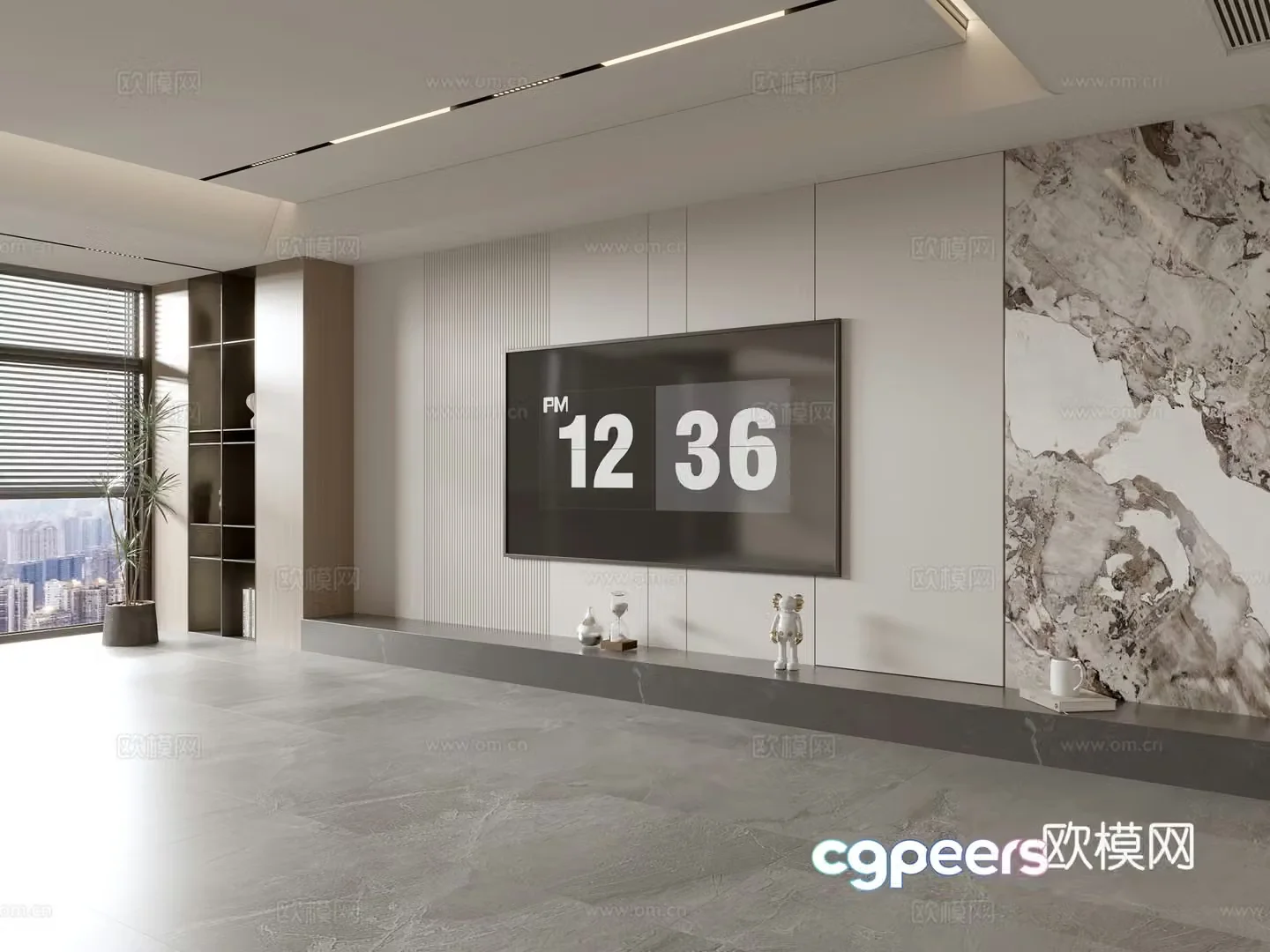 Modern Italian living room light luxury TV background wall full wall TV cabinet marble background wall 3d model