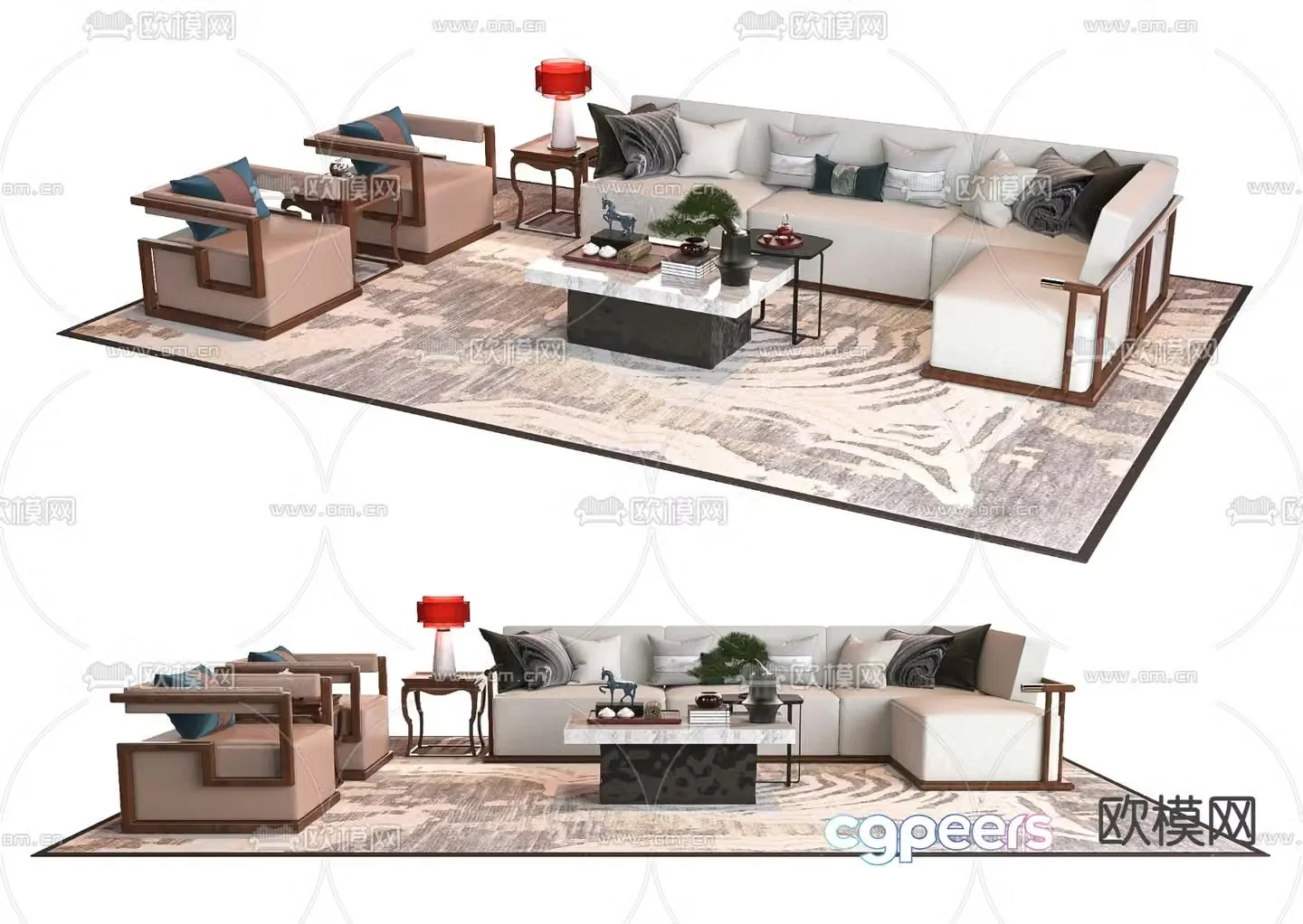 New Chinese style modular sofa 3d model